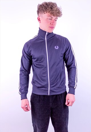 VINTAGE FRED PERRY STRIPED JACKET IN BLACK SMALL