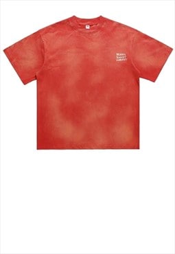 Money slogan t-shirt broken grunge tee in tie-dye red