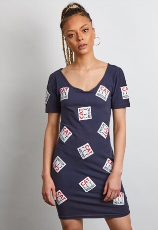 RARE VINTAGE 90'S MOSCHINO PATCHWORK NAVY DRESS