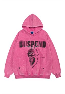 Sword hoodie renaissance pullover old wash jumper in pink