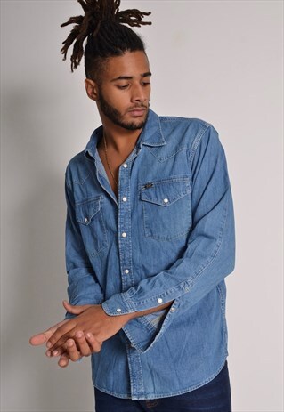VINTAGE LEE WESTERN DENIM SHIRT BLUE
