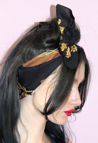 60S VINTAGE KITCH CHAIN PRINT HEADPIECE SCARF RETRO HIPSTER