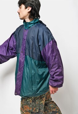 Vintage lightweight windbreaker green purple men Retro 80s