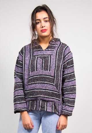 VINTAGE 90'S PURPLE STRIPE GRUNGE BAJA HOODIE