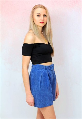 1980S VINTAGE BLUE REAL SUEDE HIGH WASITED SHORTS