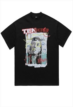 Graffiti print t-shirt grunge tee retro raver top in black