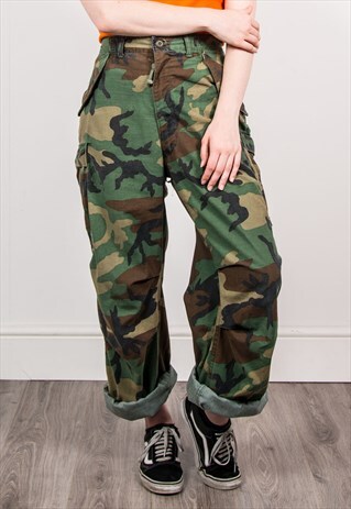 VINTAGE 90'S ARMY CAMO PATTERN CARGO PANTS TROUSERS