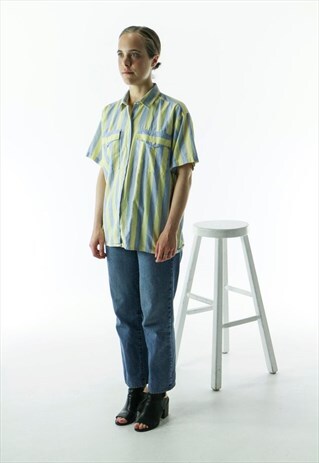 STRIPPED BLOUSE / RETRO SHORT SLEEVE SHIRT