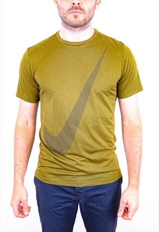 VINTAGE NIKE T SHIRT DRI FIT GREEN WITH SWOOSH LOGO