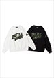 SKATER SWEATSHIRT BATTLE SLOGAN JUMPER GRUNGE TOP IN WHITE