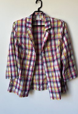 80s Multicolored Plaid Summer Blazer Jacket - S