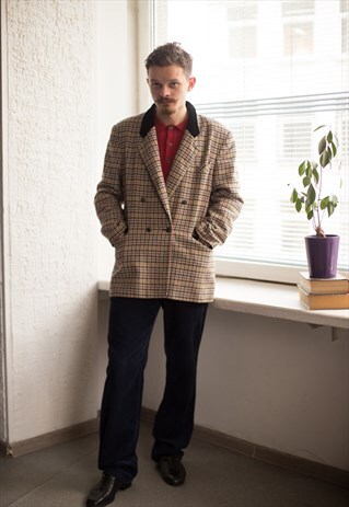 VINTAGE 80'S MULTI COLOUR HOUNDSTOOTH PLAID JACKET