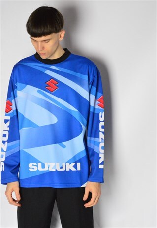VINTAGE 90S BLUE RED GRAPHIC SUZUKI SPORTS RACING JERSEY