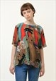 VINTAGE ABSTRACT PATTERN NATURAL SHORT SLEEVE BLOUSE 4011