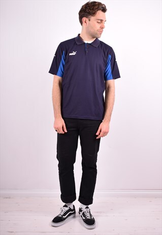 PUMA MENS VINTAGE POLO SHIRT MEDIUM BLUE 90'S