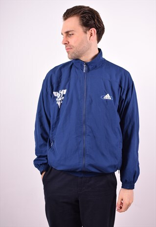ADIDAS MENS VINTAGE TRACKSUIT TOP JACKET MEDIUM BLUE 90S