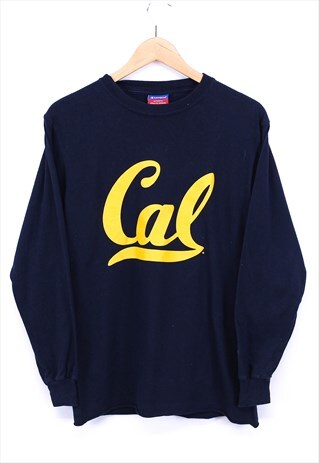 VINTAGE CHAMPION T SHIRT NAVY LONG SLEEVE WITH SLEEVE LOGO