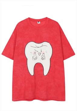 Dentist t-shirt tooth patchwork tee retro grunge top in red