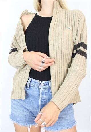VINTAGE 90S LACOSTE BROWN ZIP THROUGH JUMPER JACKET