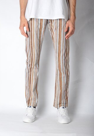 VINTAGE 90S UNISEX COLOURFUL STRIPED SLIM FIT JEANS