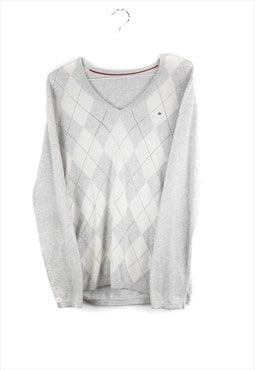 Vintage Tommy Hilfiger Argyle Jumper in Grey M