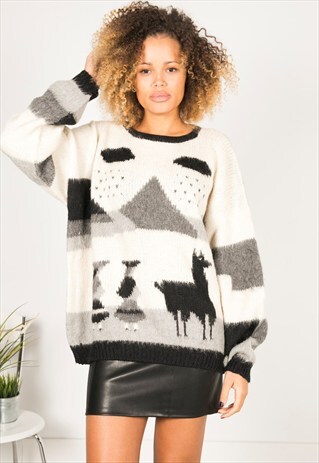 VINTAGE 80'S PRINTED KNIT JUMPER / S0465