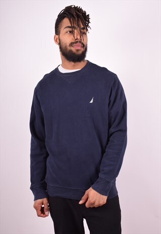 NAUTICA MENS VINTAGE SWEATSHIRT JUMPER MEDIUM BLUE 90'S