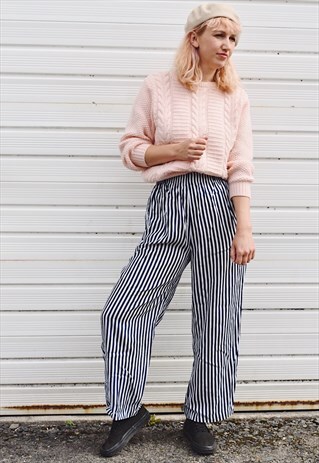 VINTAGE 90S STRIPED WIDE LEG TROUSERS