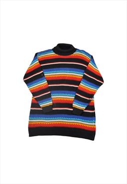 Vintage Knitwear Roll Neck Sweater Striped Pattern Ladies S