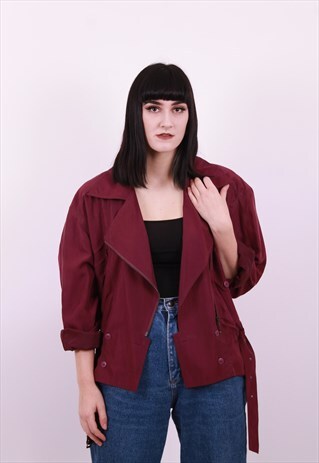 VINTAGE 80'S BURGUNDY SILK CROPPED JACKET SIZE MEDIUM