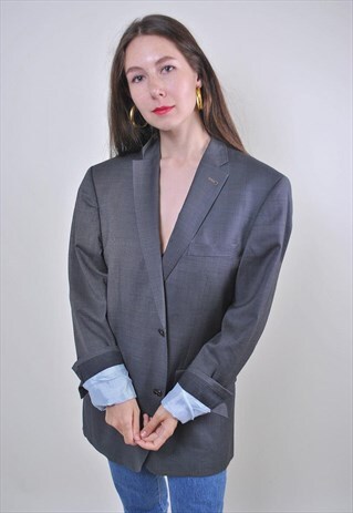 80S GRAY MINIMALIST OVERSIZE SUIT BLAZER, SIZE XL