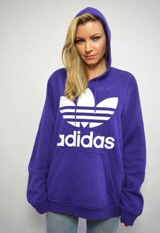 VINTAGE 90S OVERSIZED PURPLE & WHITE ADIDAS HOODIE RETRO