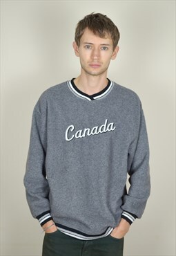 90s Vintage Grey Canada Spell Out Fleece Jumper