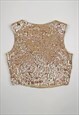 APART Y2K GOLD SEQUINS CROP TOP BEADED EMBROIDERED PARTY