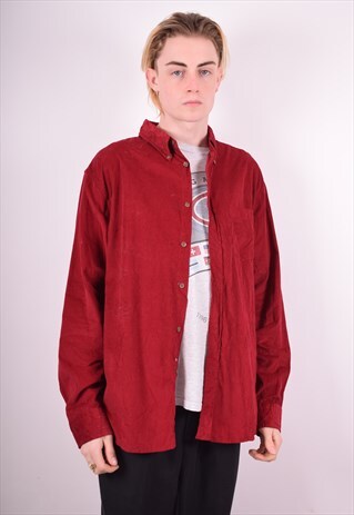 MENS VINTAGE CORDUROY SHIRT XL RED 90'S