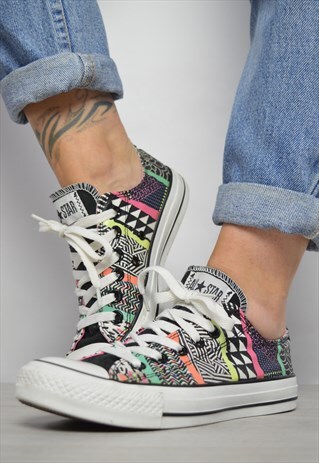 90S CONVERSE BLACK & COLOURFUL NEON AZTEC PRINT OX SHOES