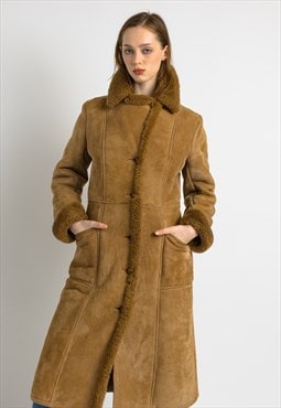 80s Vintage Suede Sheepskin Leather Shearling Coat 7001