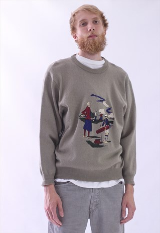 80S VINTAGE MENS LYLE & SCOTT GOLF LOGO JUMPER SWEATER