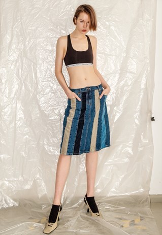 VINTAGE RAVE DENIM / VELVET MINI SKIRT / 2000S