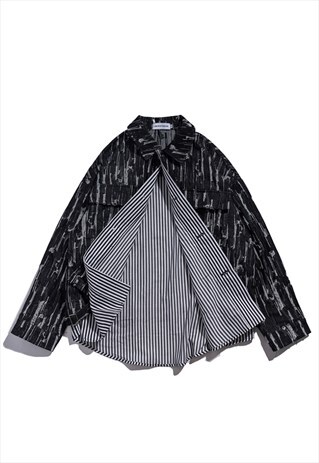 KALODIS VINTAGE LAPEL STITCHING FAKE TWO-PIECE DENIM JACKET