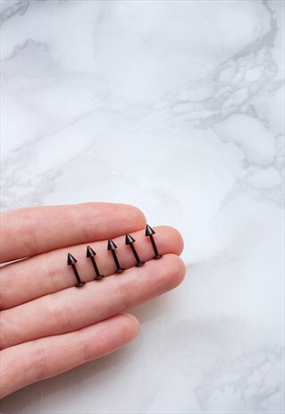 BLACK STEEL SPIKY CONE LABRET SET OF 5 LIP EAR TRAGUS