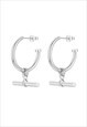 TRIDENT. SILVER T BAR HOOP EARRINGS