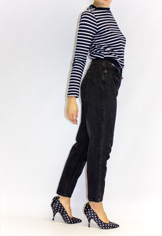 VINTAGE 90'S ULTRA HIGH WAIST BLACK MOM JEANS