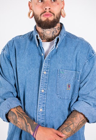 VINTAGE 80S CLASSIC TOMMY HILFIGER DENIM SHIRT / S7262