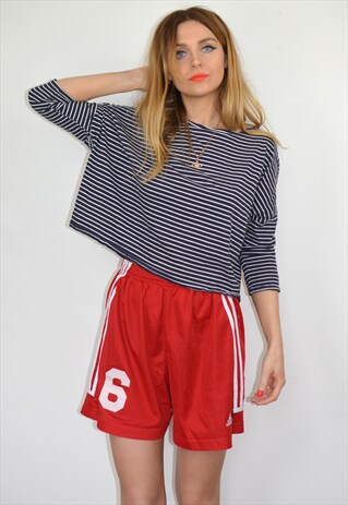 VINTAGE 90S RED & WHITE STRIPE ADIDAS SPORT SHORTS