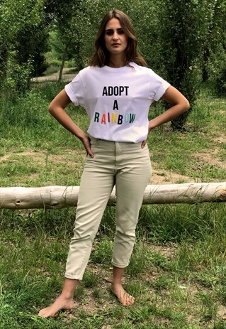 RAINBOW WHITE COTTON T-SHIRT