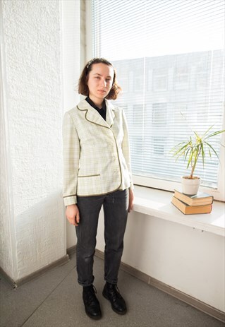VINTAGE 70'S WHITE/GREEN CHECKED JACKET