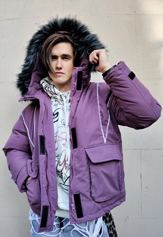 LOOSE FIT OVERSIZE CARGO PUFFER THICK BOMBER PUFFA JACKET