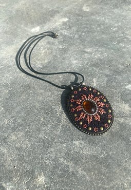  Unique Vintage 90s Crystal Beaded Oval Necklace 