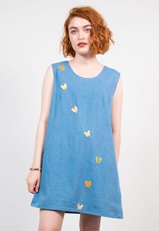 90'S CUTE BUTTERFLY DENIM MINI DRESS